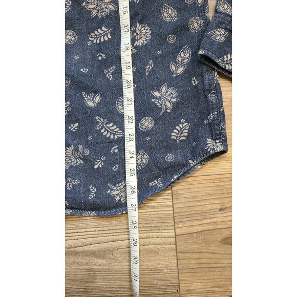 Obey Propaganda Men's 100% Cotton L Button Front Shirt Blue/Beige Floral Denim - Picture 6 of 7